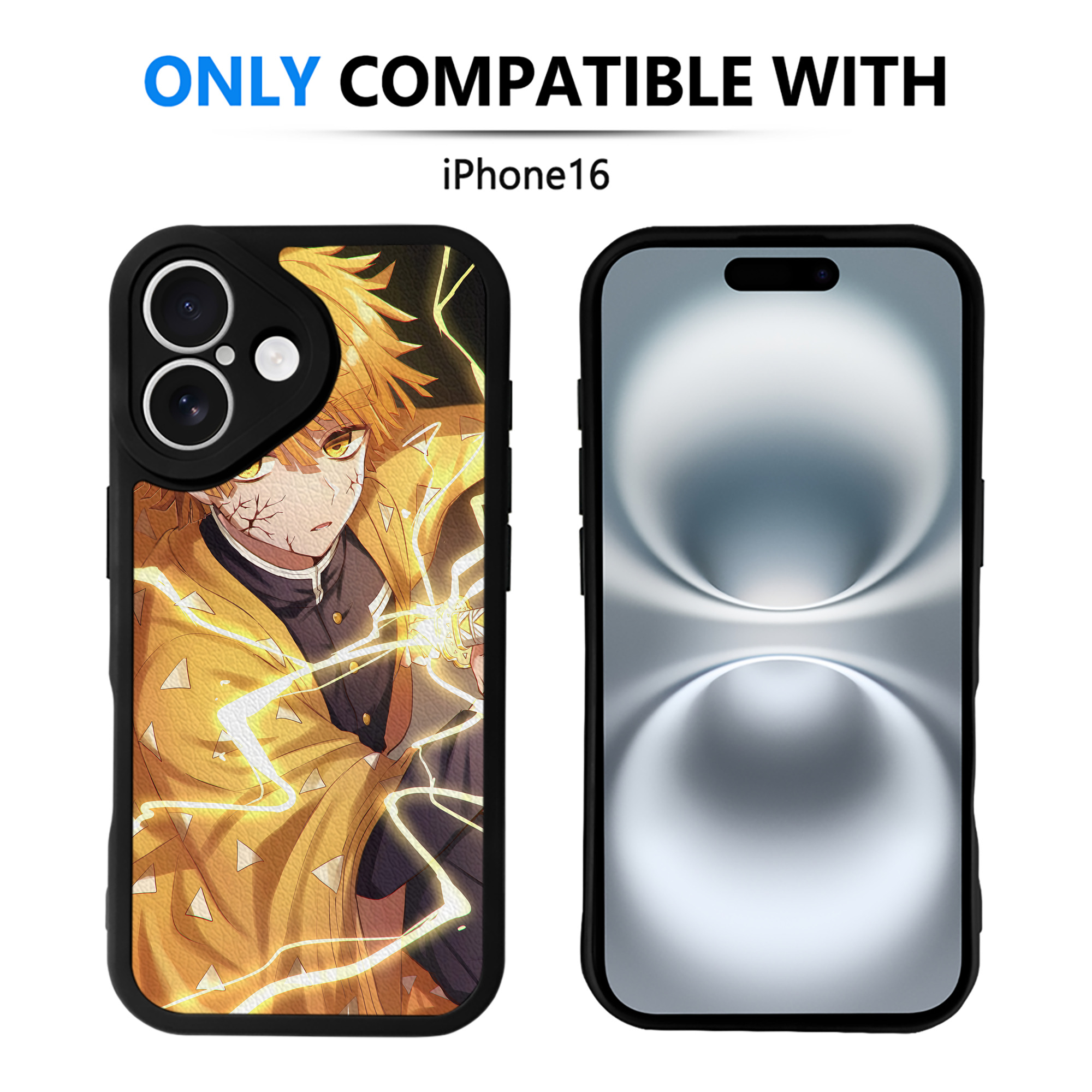 （画像用） 鬼滅の刃（きめつのやいば）我妻 善逸／あがつま ぜんいつ Agatsuma Zenitsu 【iPhone 16シリーズ対応】シリコンスマホケース（レザー調） 材質：シリコン